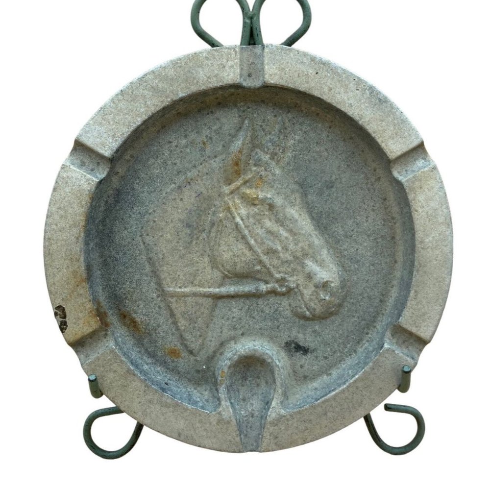 Vintage Handcrafted Cast Aluminum Horse Head Ashtray 9" Patina READ